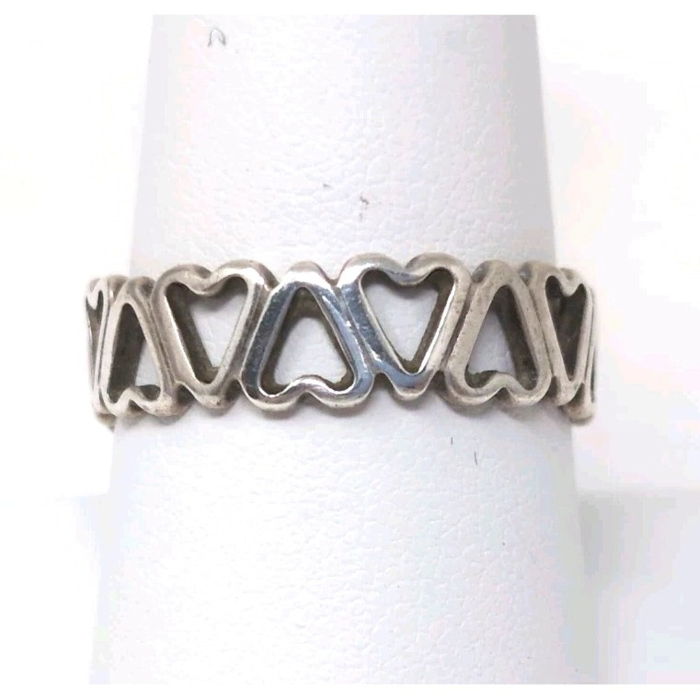 925 Sterling Silver Open Heart Eternity Band Ring Cutout Hearts Size 9 – 2.47g